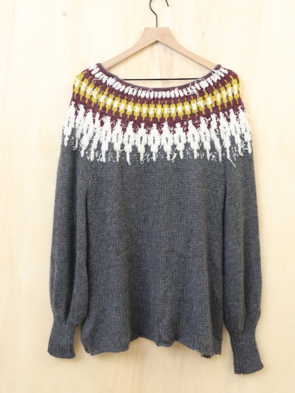 Free People Baltic Fair Isle Sweater Wide Neck Gray Medium - Picture 3 of 4